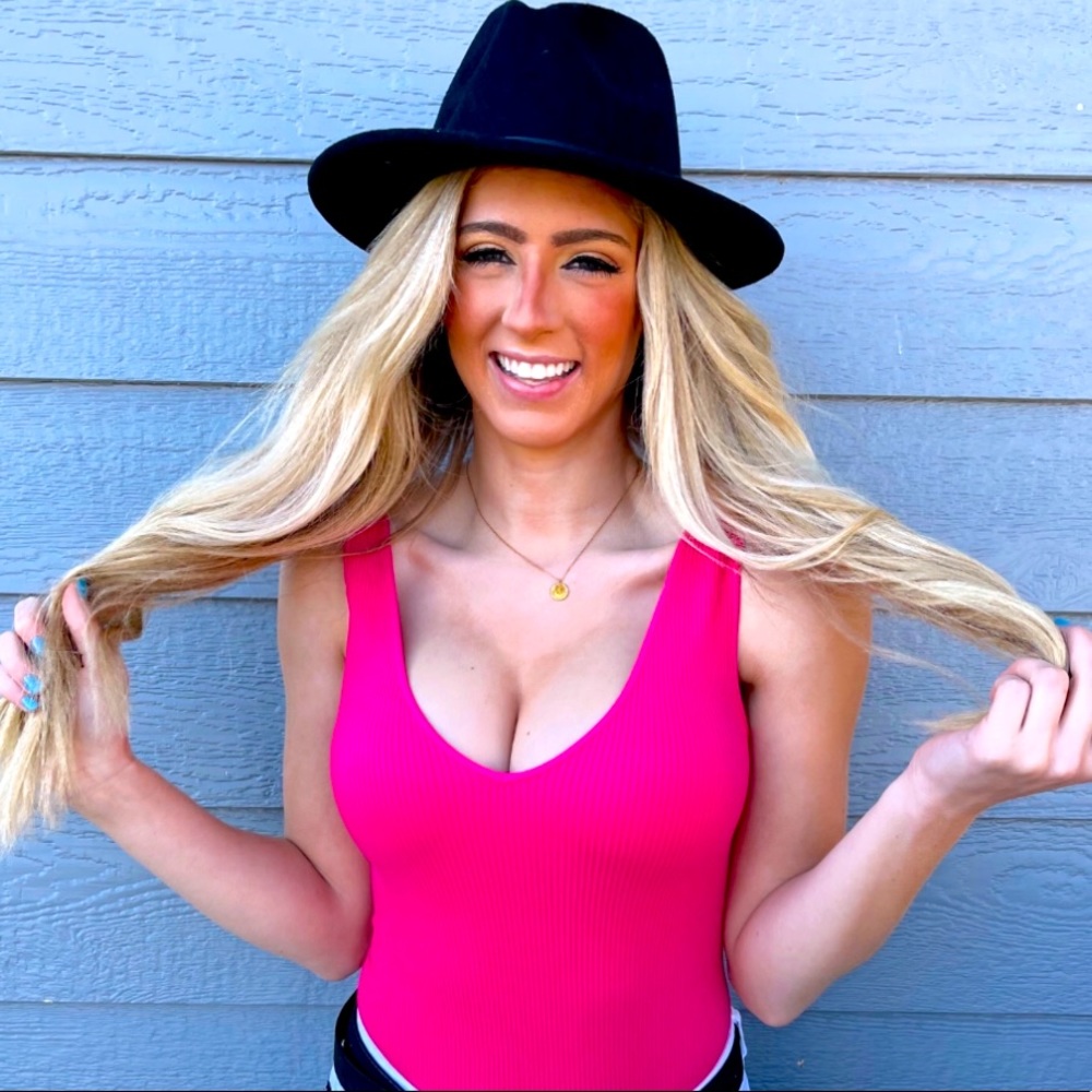 Hot pink body suit